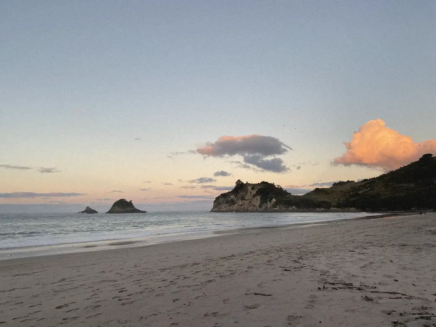 Hahei beach at sunset