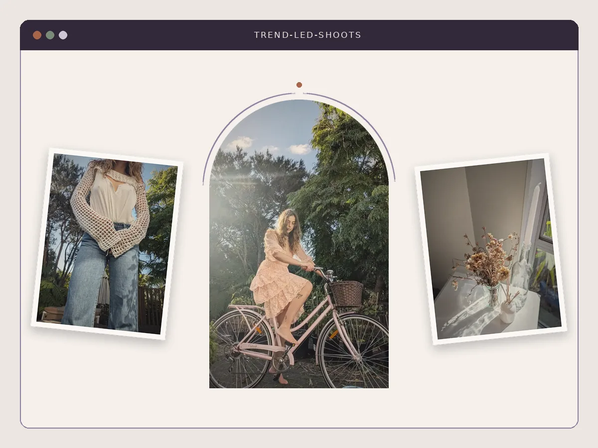 Trend led photoshoots: a crochet shrug, a pink bike and dried flowers